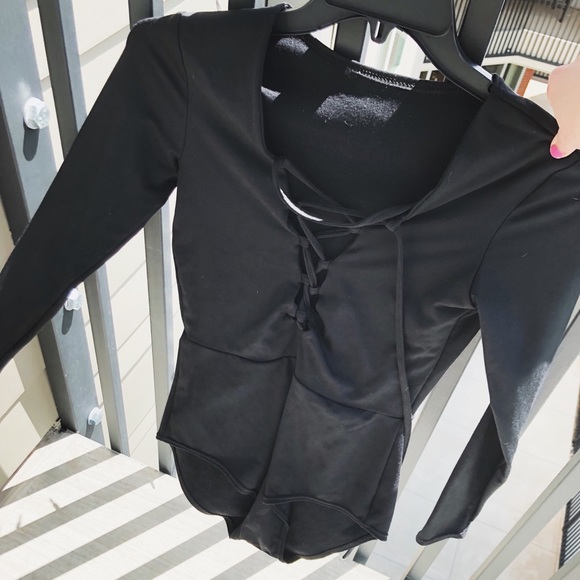 Black Lace up Bodysuit - Picture 1 of 2